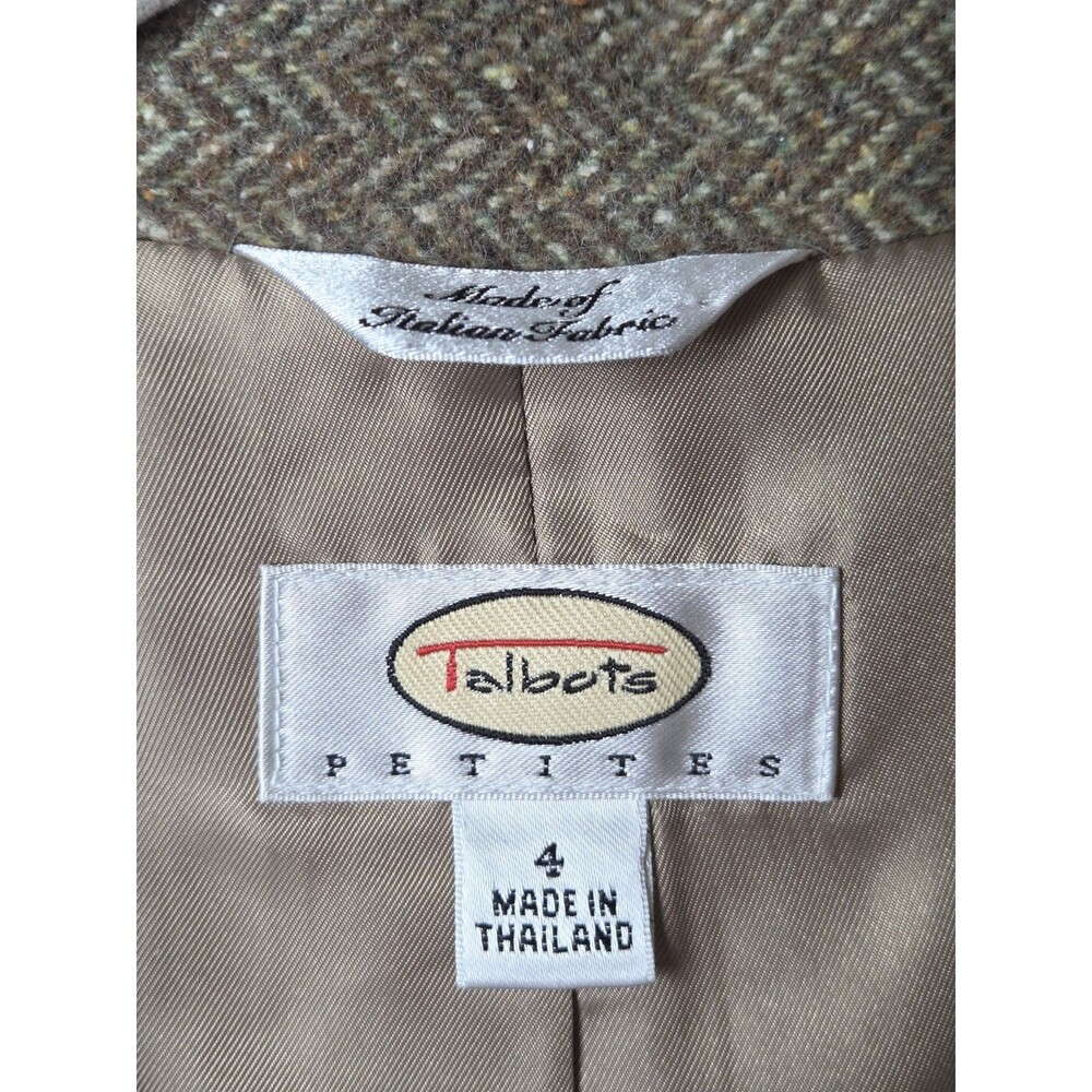 Talbots Petites Women's Size 4 Herringbone Wool Blend Blazer Jacket Brown Tweed - Picture 7 of 9